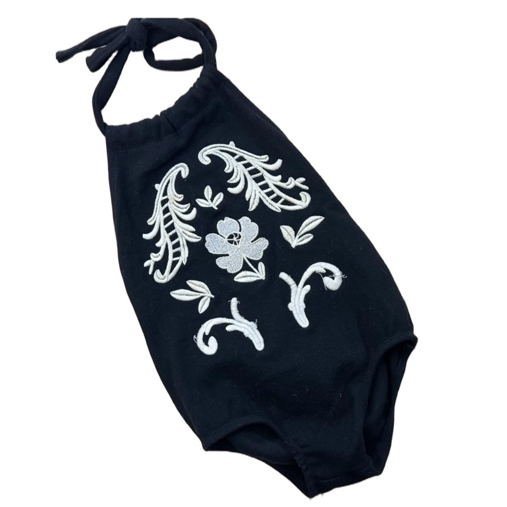 Handmade Black Embroidered Halter Romper Toddler Girls Size 2/3T Boho Boutique